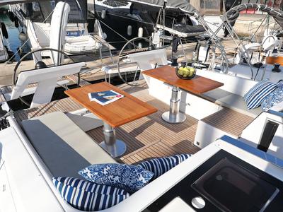 Deck of Libertas, a Hanse Yachts Hanse 460 sailboat at Seget Donji, Croatia