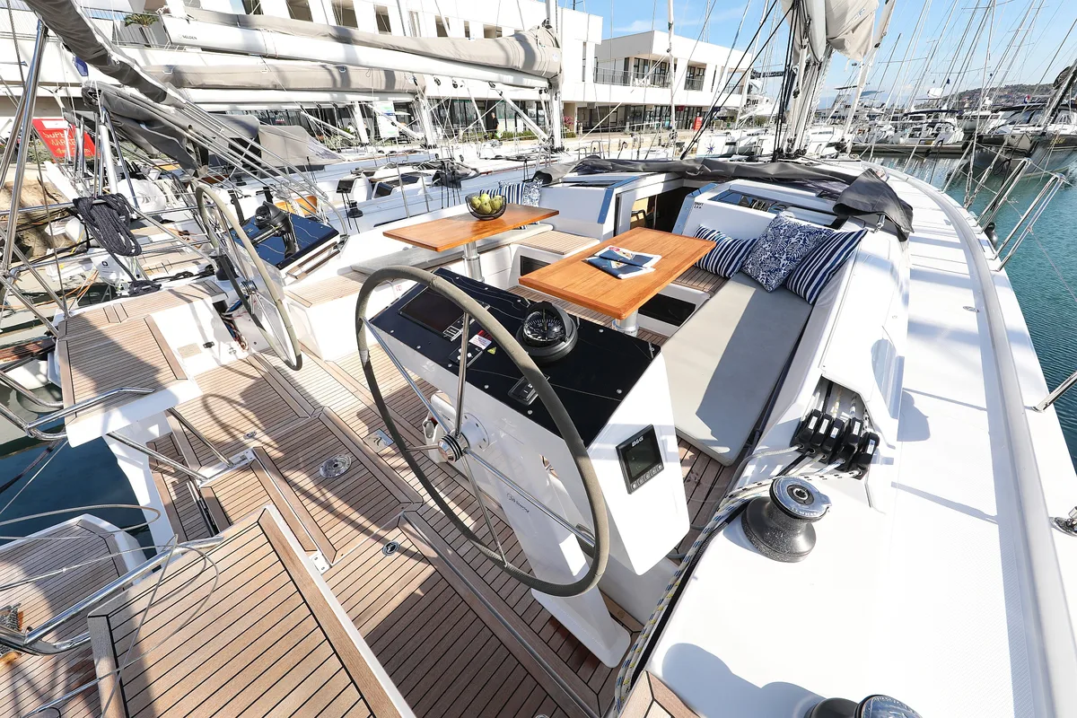 Deck of Libertas, a Hanse Yachts Hanse 460 sailboat at Seget Donji, Croatia