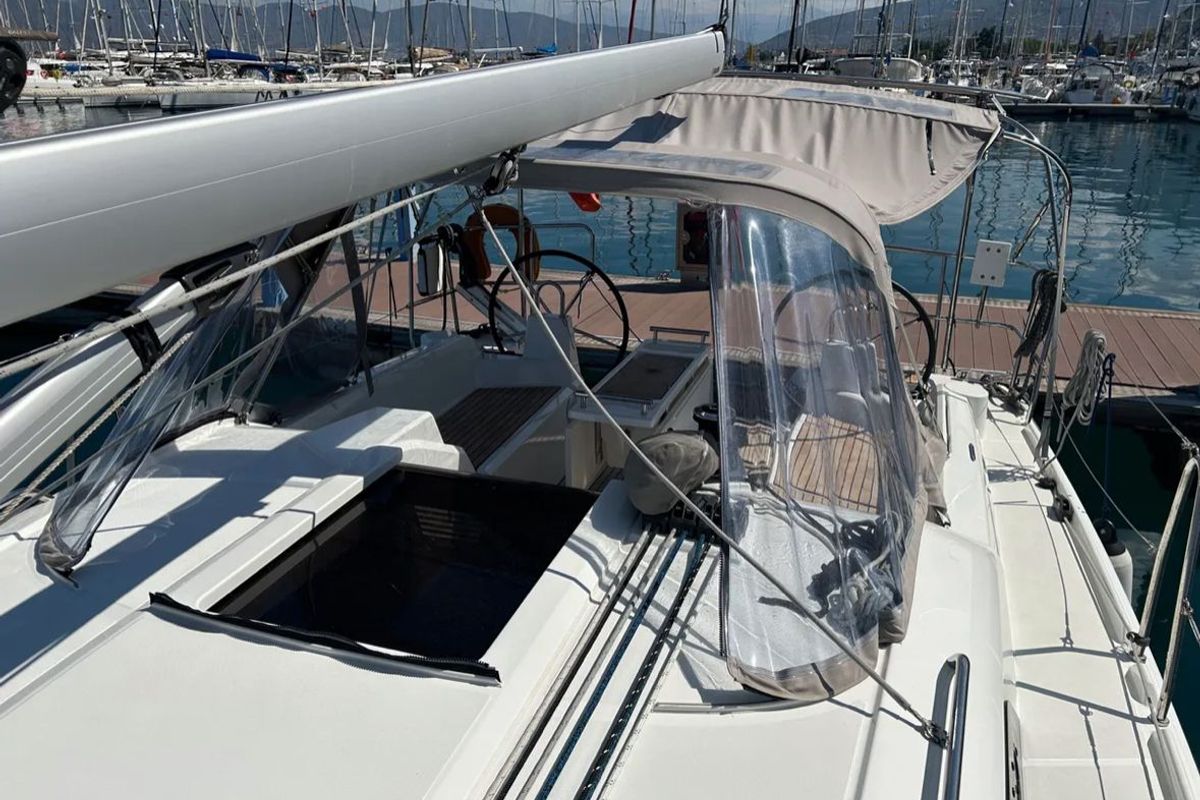 Cockpit of Sail Lynx, a Beneteau Oceanis 34.1 sailboat at Fethiye, Turkey