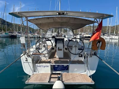 Cockpit of Sail Lynx, a Beneteau Oceanis 34.1 sailboat at Fethiye, Turkey