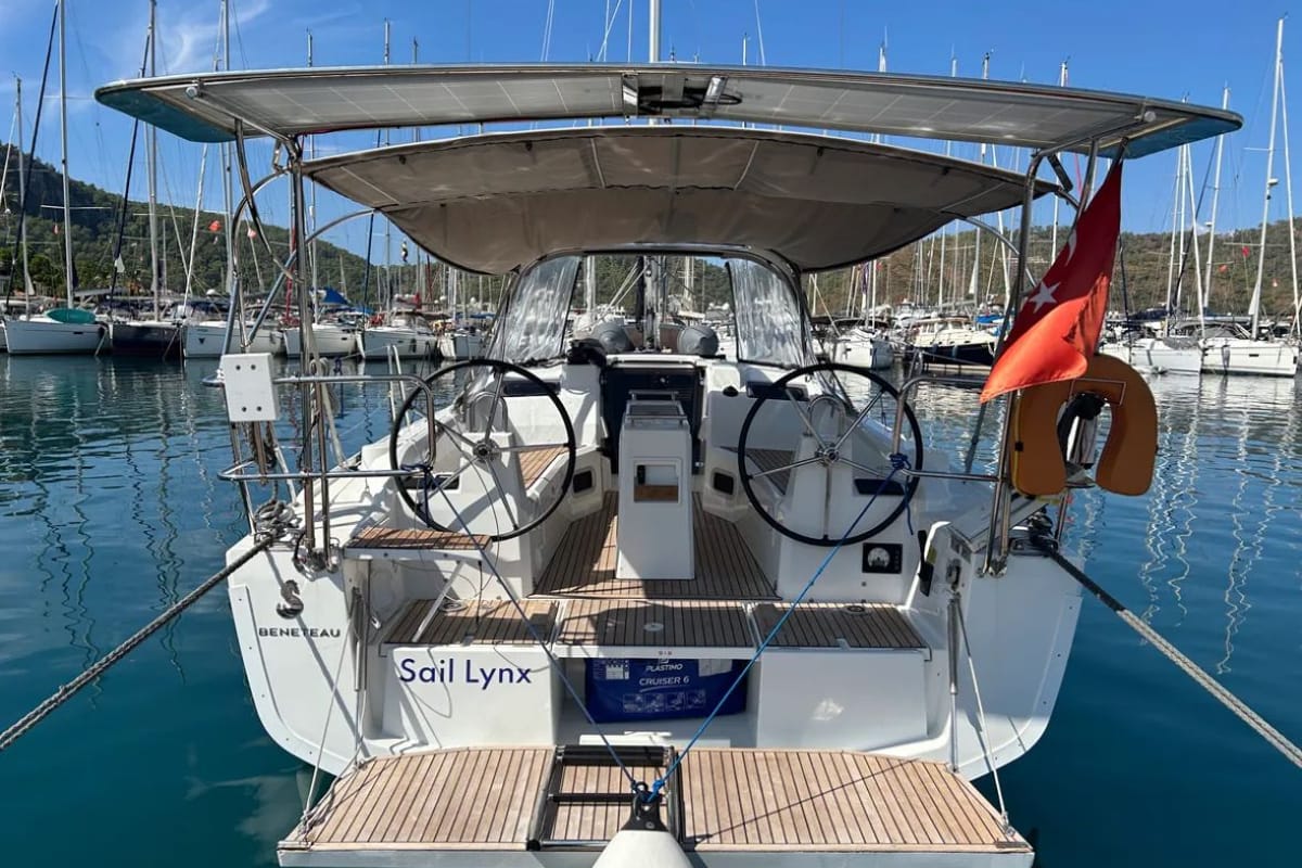 Cockpit of Sail Lynx, a Beneteau Oceanis 34.1 sailboat at Fethiye, Turkey