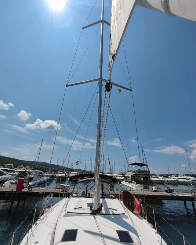 Exterior view of Gala, a Bavaria C42 sailboat at Punat, Croatia