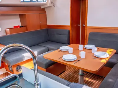 Salon of Taurus, a Hanse Yachts Hanse 445 sailboat at Fethiye, Turkey