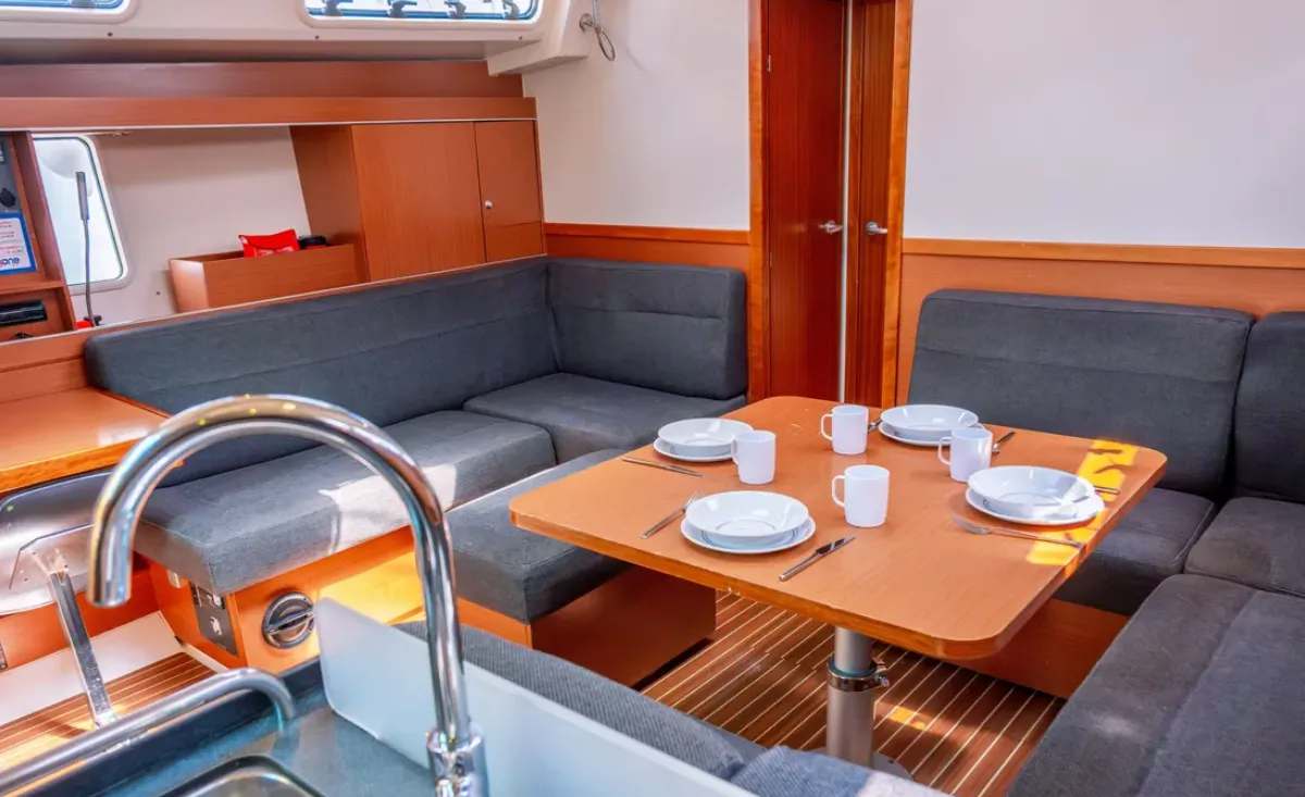 Salon of Taurus, a Hanse Yachts Hanse 445 sailboat at Fethiye, Turkey