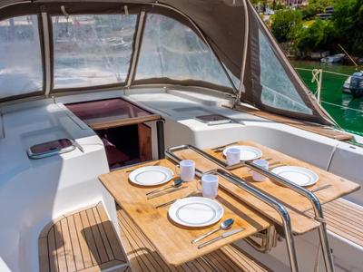 Deck of Taurus, a Hanse Yachts Hanse 445 sailboat at Fethiye, Turkey