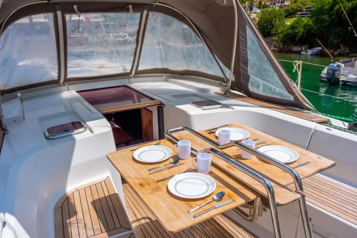 Deck of Taurus, a Hanse Yachts Hanse 445 sailboat at Fethiye, Turkey