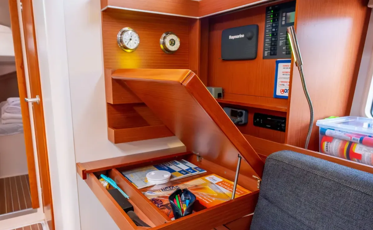 Salon of Taurus, a Hanse Yachts Hanse 445 sailboat at Fethiye, Turkey