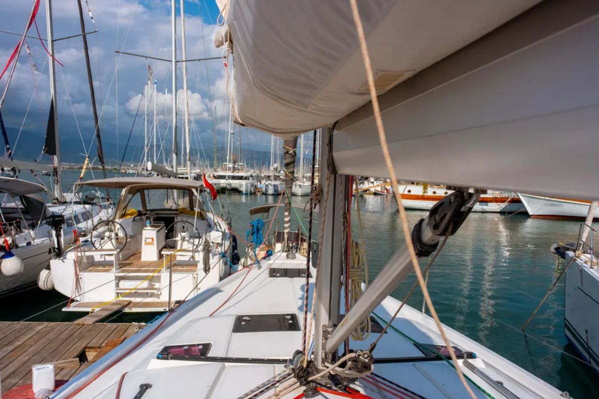 Deck of Taurus, a Hanse Yachts Hanse 445 sailboat at Fethiye, Turkey