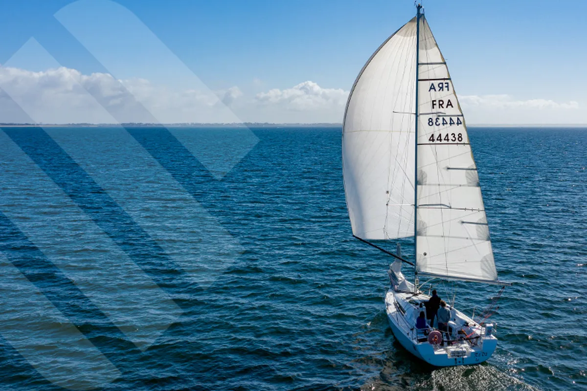 Exterior view of R2D2, a Jeanneau Sun Fast 3200 sailboat at La Trinité-sur-Mer, France