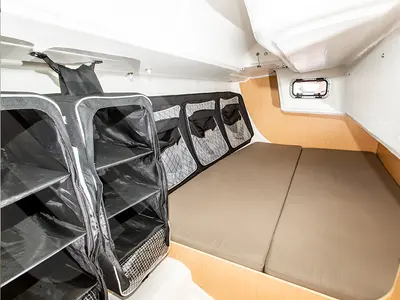Cabin on R2D2, a Jeanneau Sun Fast 3200 sailboat at La Trinité-sur-Mer, France