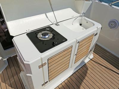 Galley of Lady Blue, a Atlantic Marine Sun Cruiser 730 motorboat at Grad Opatija, Croatia