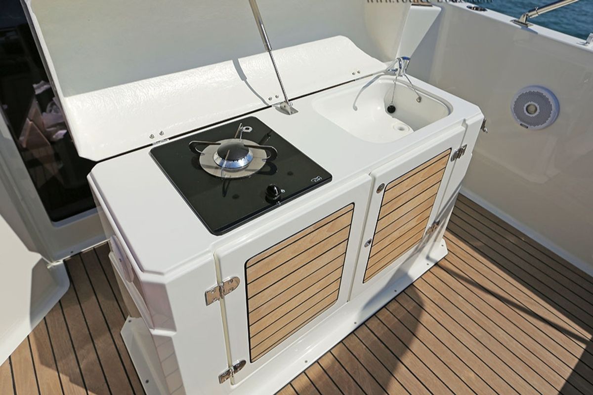 Galley of Lady Blue, a Atlantic Marine Sun Cruiser 730 motorboat at Grad Opatija, Croatia