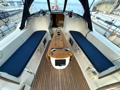 Cockpit of Sea Obsession, a Jeanneau Sun Odyssey 42i sailboat at Municipal Unit of Ellomenos, Greece