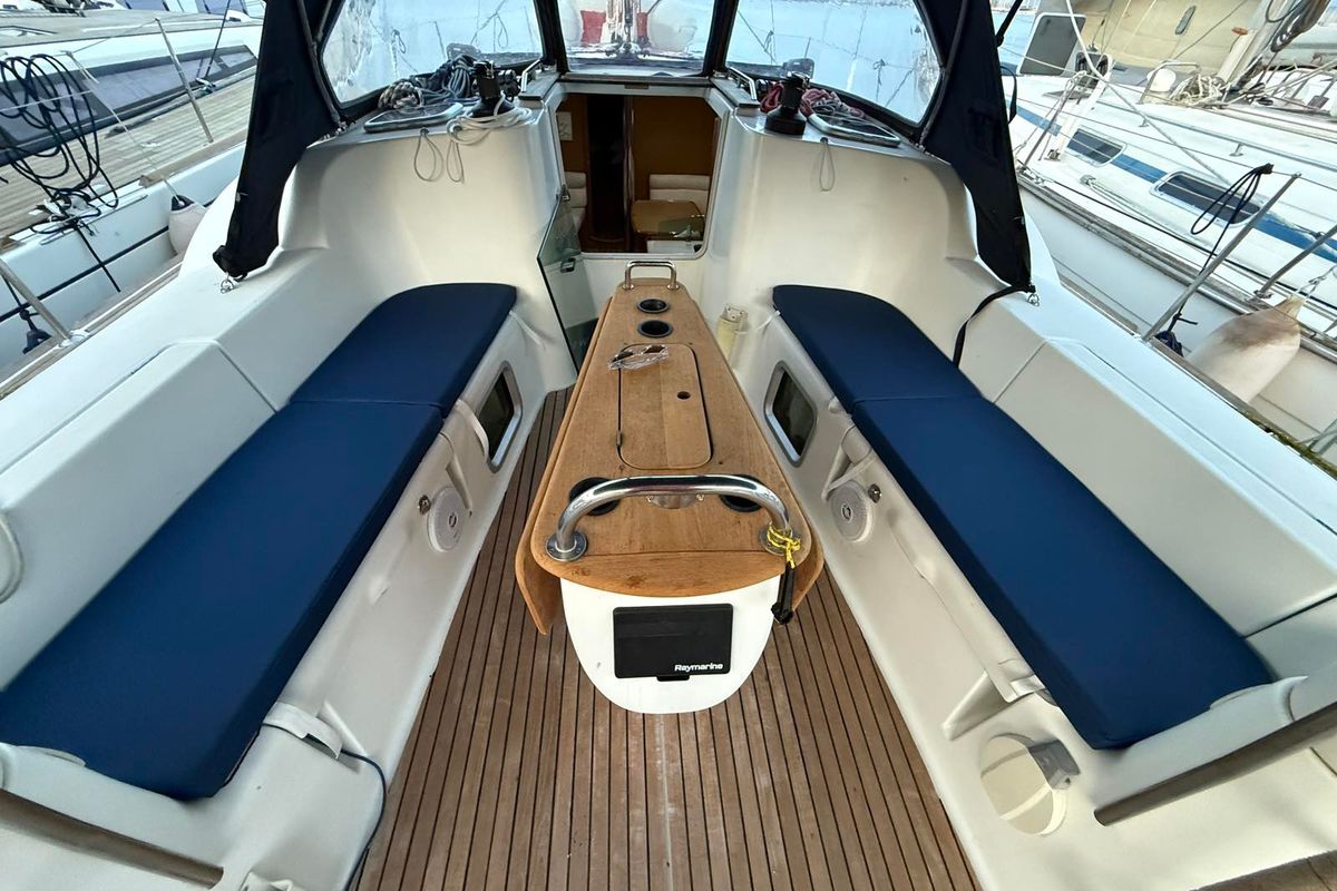 Cockpit of Sea Obsession, a Jeanneau Sun Odyssey 42i sailboat at Municipal Unit of Ellomenos, Greece