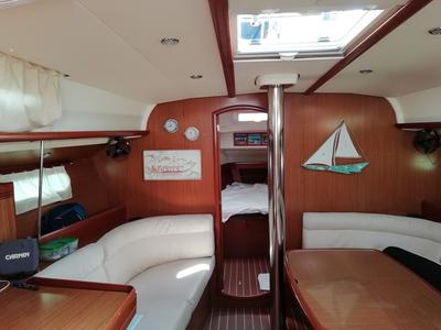 Salon of Sea Obsession, a Jeanneau Sun Odyssey 42i sailboat at Municipal Unit of Ellomenos, Greece