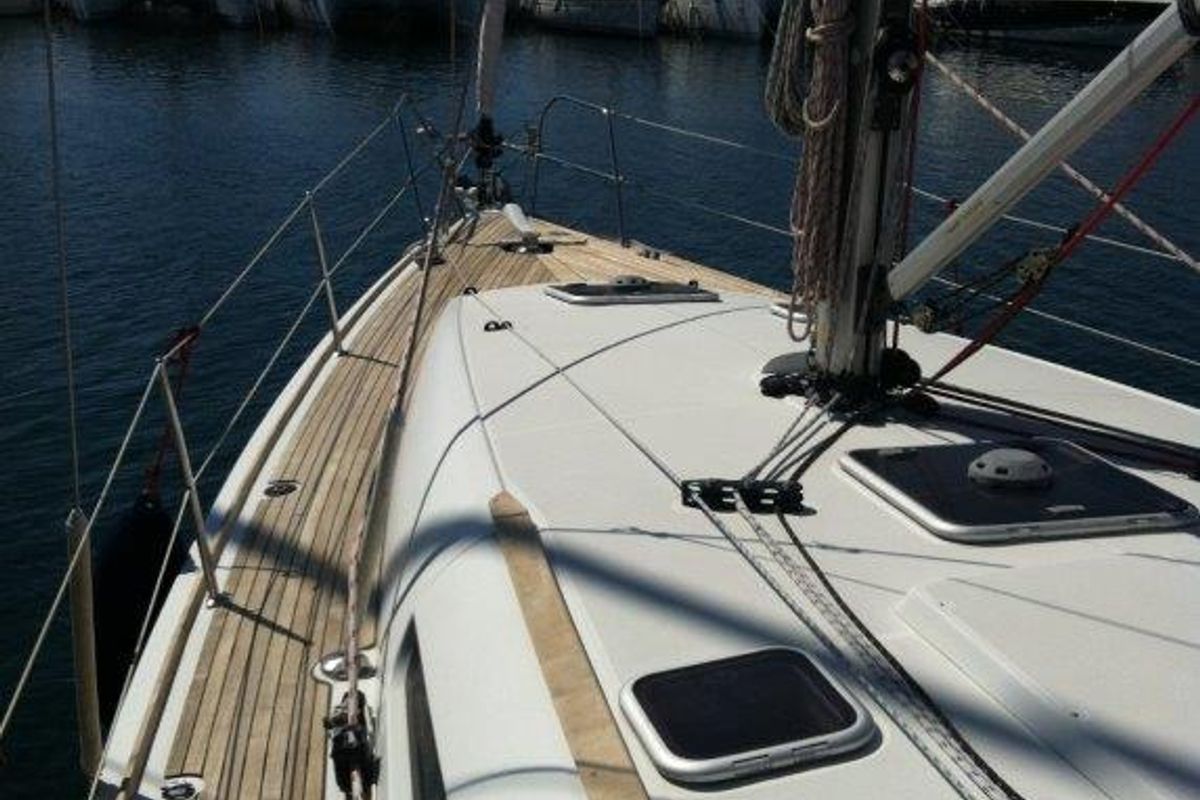 Deck of Sea Obsession, a Jeanneau Sun Odyssey 42i sailboat at Municipal Unit of Ellomenos, Greece