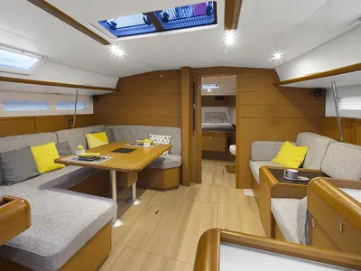 Salon of Bianca, a Jeanneau Sun Odyssey 519 sailboat at Castellammare di Stabia, Italy