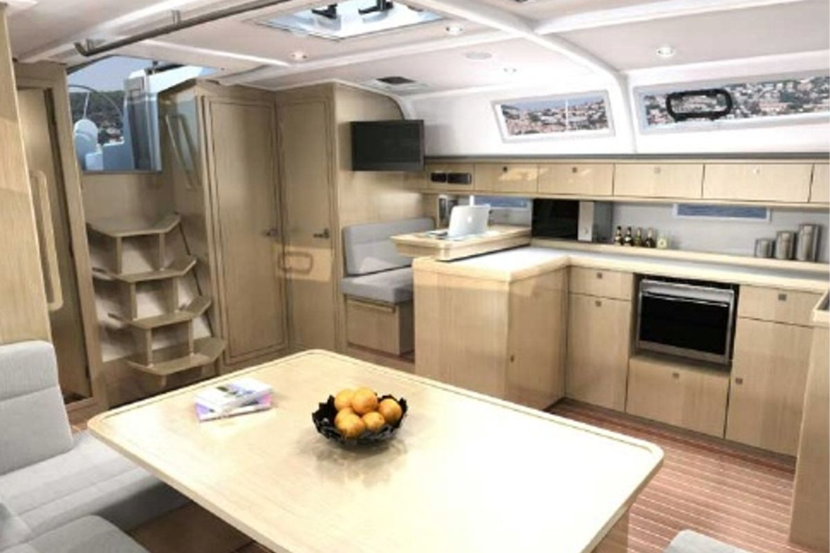Salon of AF-B51C, a Bavaria Cruiser 51 sailboat at Municipal Unit of Lefkada, Greece