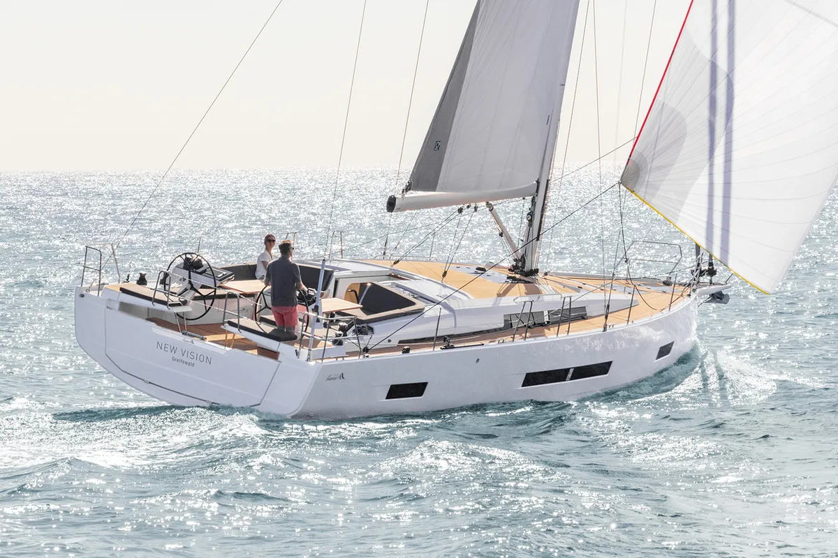 Exterior view of Sailaway, a Hanse Yachts Hanse 460 sailboat at Grad Šibenik, Croatia