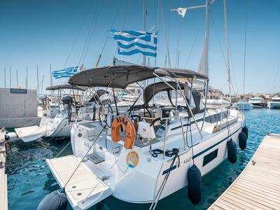 Cockpit of Avra, a Bavaria C42 sailboat at Municipal Unit of Rhodes, Greece
