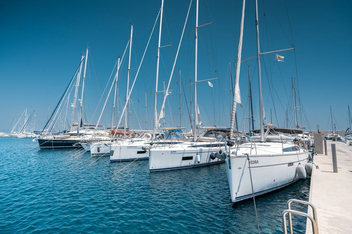 Exterior view of Avra, a Bavaria C42 sailboat at Municipal Unit of Rhodes, Greece