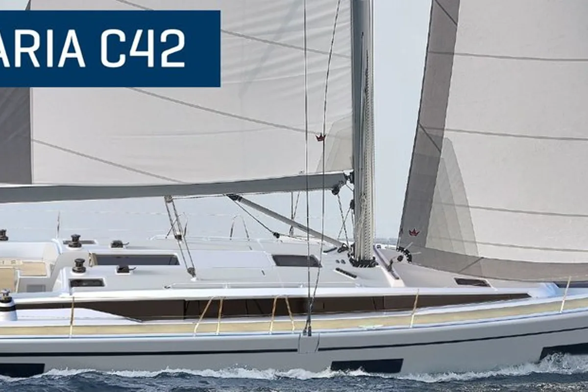 Exterior view of Avra, a Bavaria C42 sailboat at Municipal Unit of Rhodes, Greece
