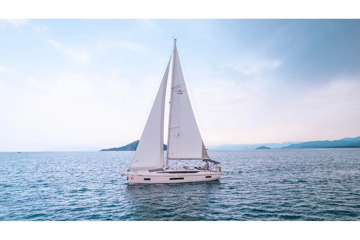 Exterior view of Kybele, a Bavaria C46 sailboat at Fethiye, Turkey