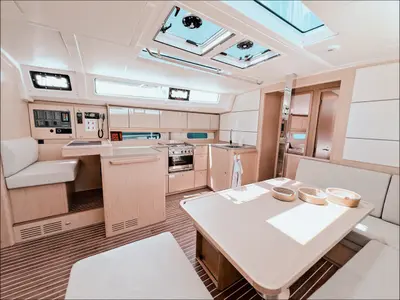 Salon of Kybele, a Bavaria C46 sailboat at Fethiye, Turkey