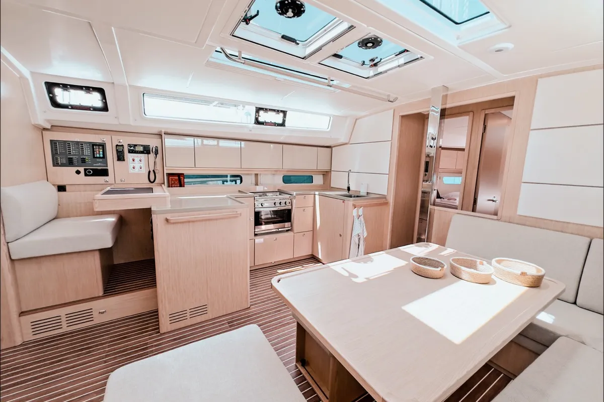 Salon of Kybele, a Bavaria C46 sailboat at Fethiye, Turkey