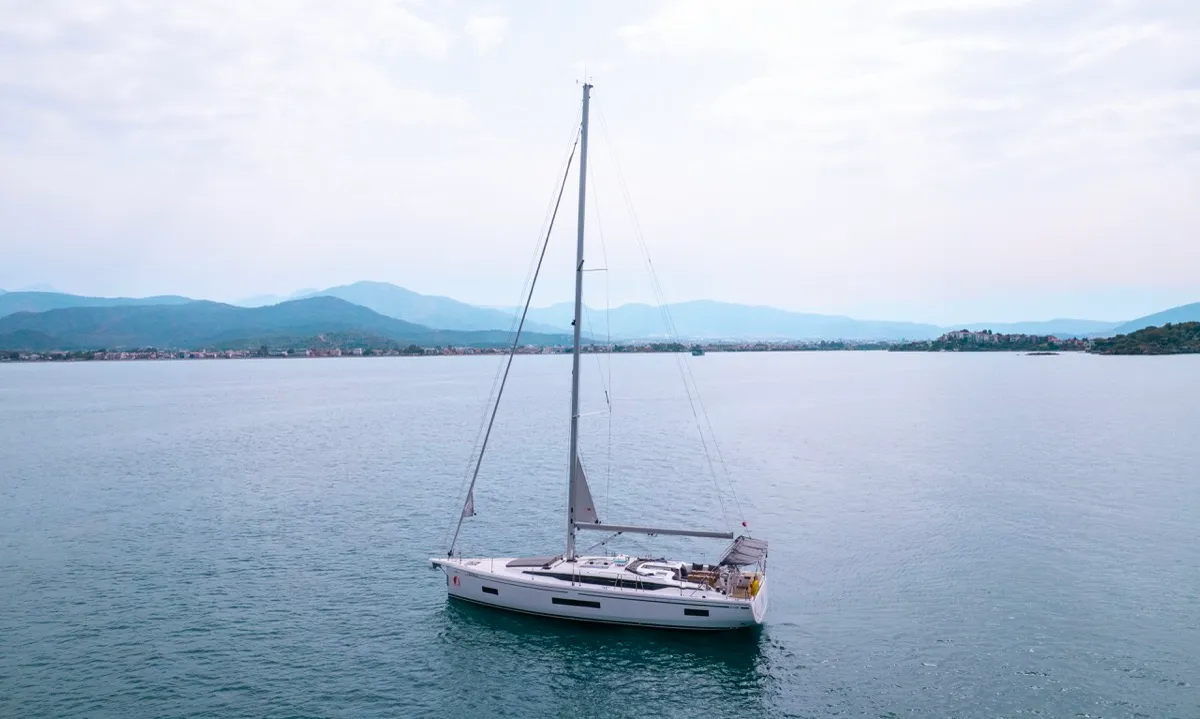 Exterior view of Kybele, a Bavaria C46 sailboat at Fethiye, Turkey