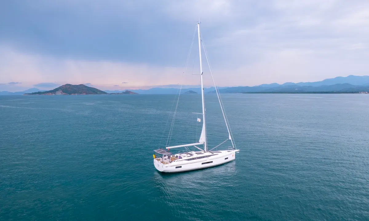 Exterior view of Kybele, a Bavaria C46 sailboat at Fethiye, Turkey