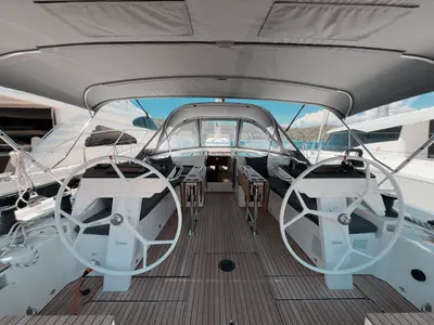 Cockpit of Kybele, a Bavaria C46 sailboat at Fethiye, Turkey