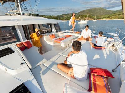 Deck of Eagle, a Bali 4.8 catamaran at Lavreotiki Municipal Unit, Greece