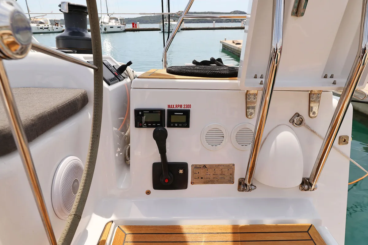 Cockpit of Teri, a Hanse Yachts Hanse 418 sailboat at Seget Donji, Croatia