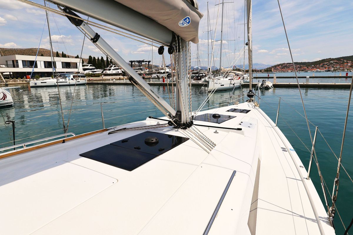 Deck of Teri, a Hanse Yachts Hanse 418 sailboat at Seget Donji, Croatia