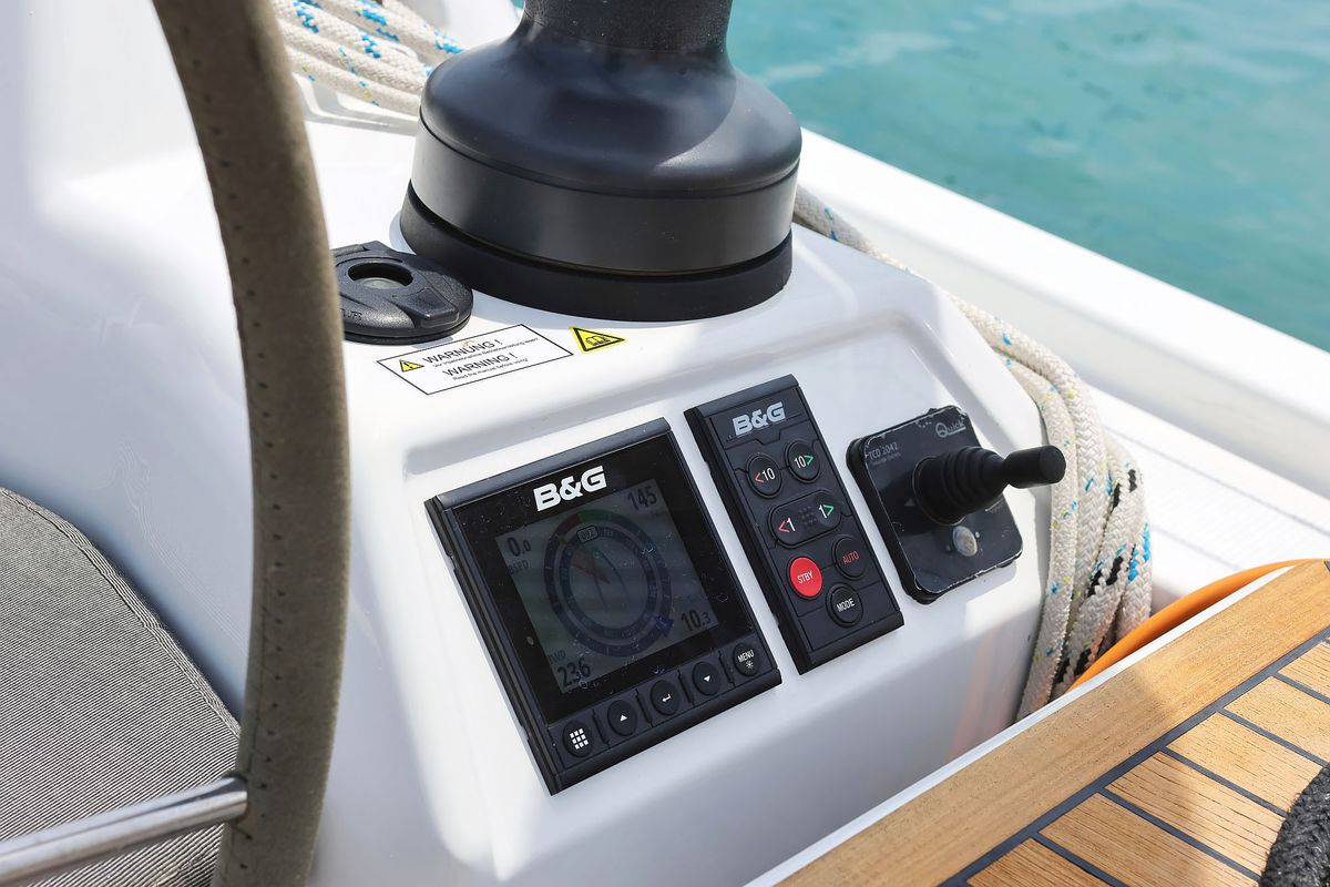 Cockpit of Teri, a Hanse Yachts Hanse 418 sailboat at Seget Donji, Croatia