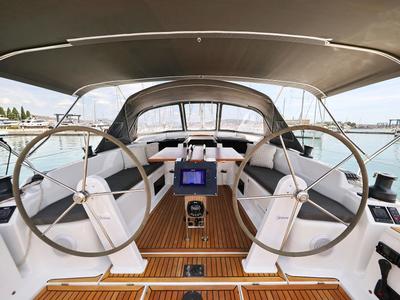 Cockpit of Teri, a Hanse Yachts Hanse 418 sailboat at Seget Donji, Croatia