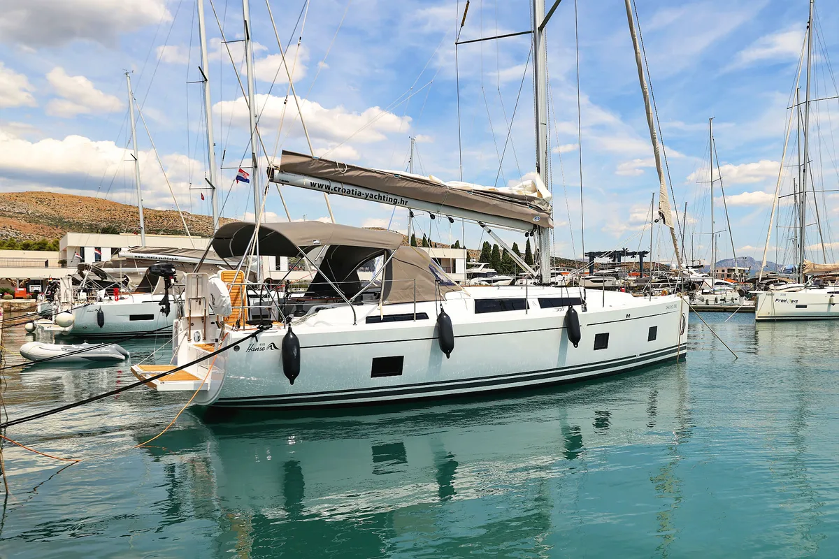 Exterior view of Teri, a Hanse Yachts Hanse 418 sailboat at Seget Donji, Croatia