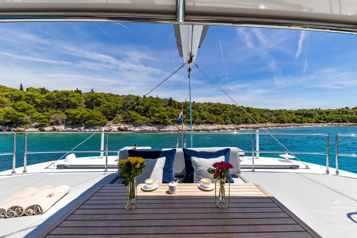 Deck of Mr.Si, a Sunreef Yachts Sunreef 60 catamaran at Općina Rogoznica, Croatia