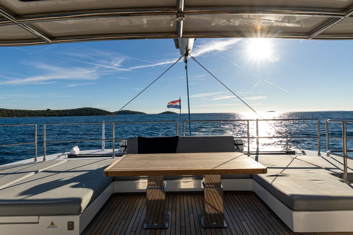 Deck of Mr.Si, a Sunreef Yachts Sunreef 60 catamaran at Općina Rogoznica, Croatia