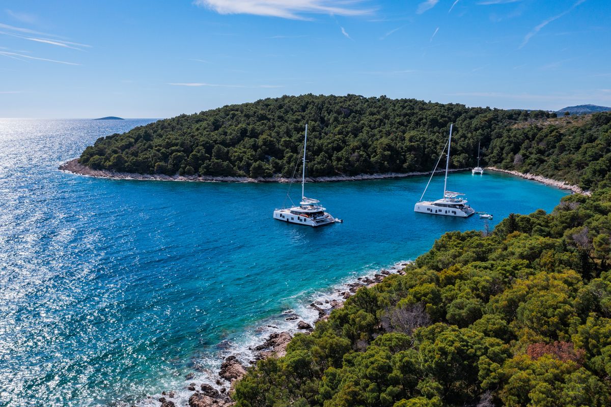 Exterior view of Mr.Si, a Sunreef Yachts Sunreef 60 catamaran at Općina Rogoznica, Croatia