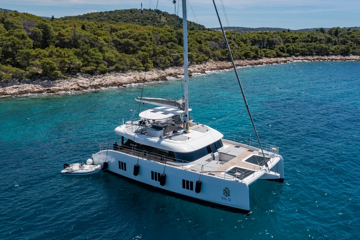 Exterior view of Mr.Si, a Sunreef Yachts Sunreef 60 catamaran at Općina Rogoznica, Croatia