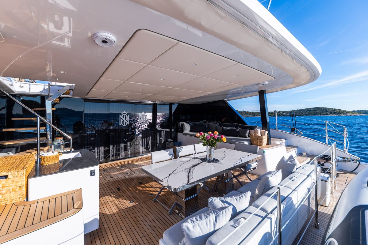 Deck of Mr.Si, a Sunreef Yachts Sunreef 60 catamaran at Općina Rogoznica, Croatia