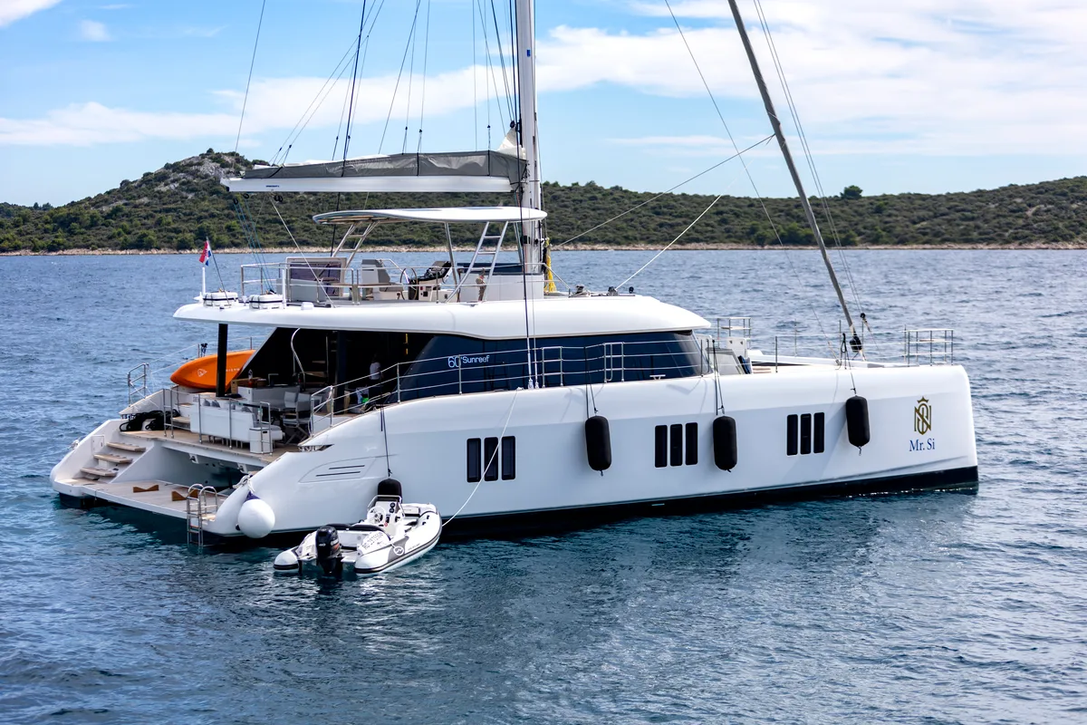 Exterior view of Mr.Si, a Sunreef Yachts Sunreef 60 catamaran at Općina Rogoznica, Croatia