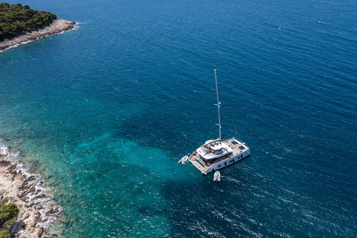 Exterior view of Mr.Si, a Sunreef Yachts Sunreef 60 catamaran at Općina Rogoznica, Croatia