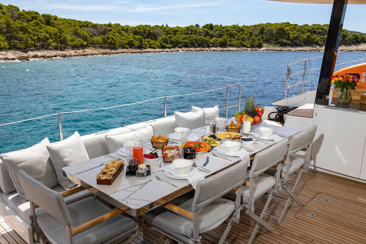 Deck of Mr.Si, a Sunreef Yachts Sunreef 60 catamaran at Općina Rogoznica, Croatia