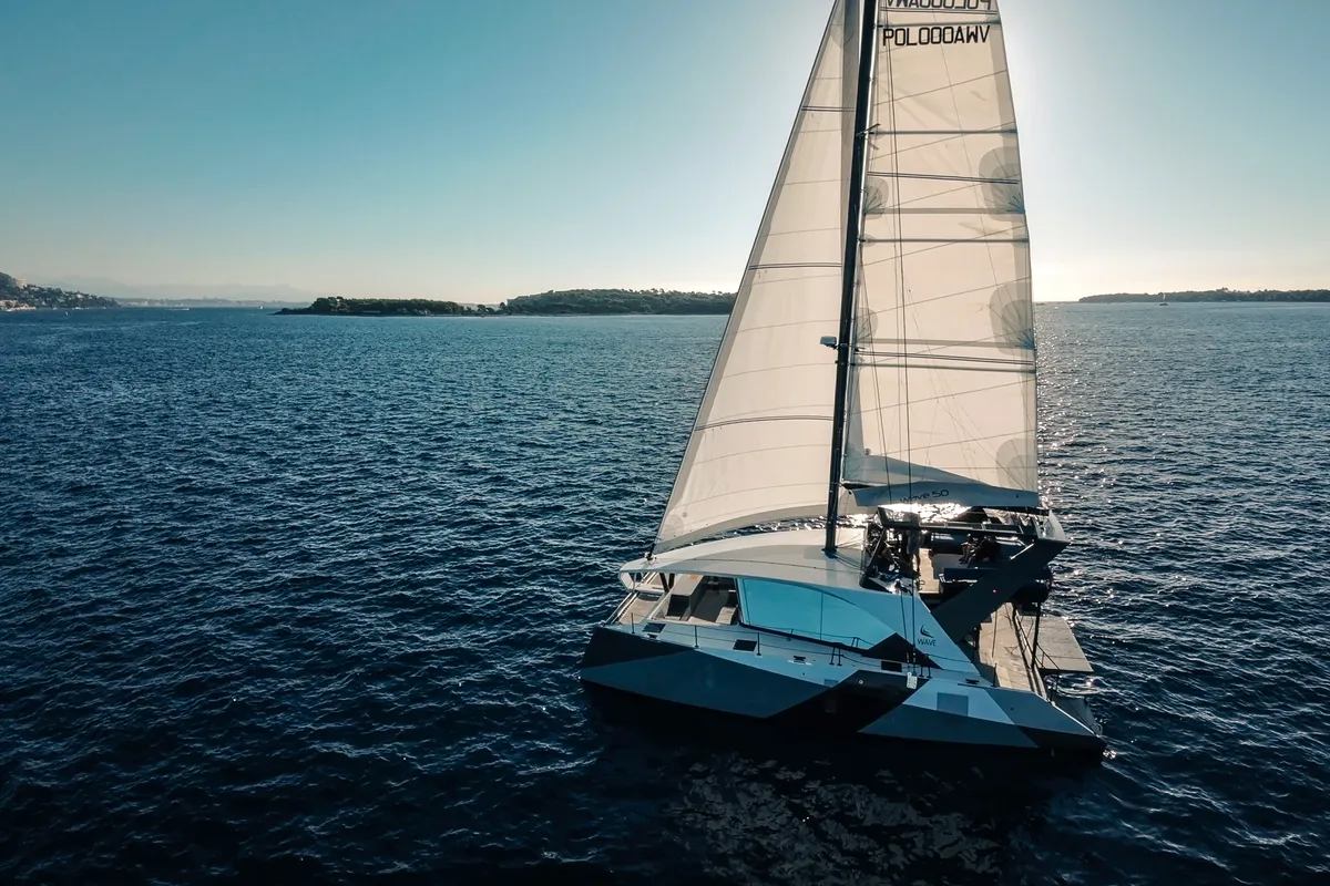 Exterior view of Wave50, a Wave Catamarans Wave 50 catamaran at Olbia, Italy