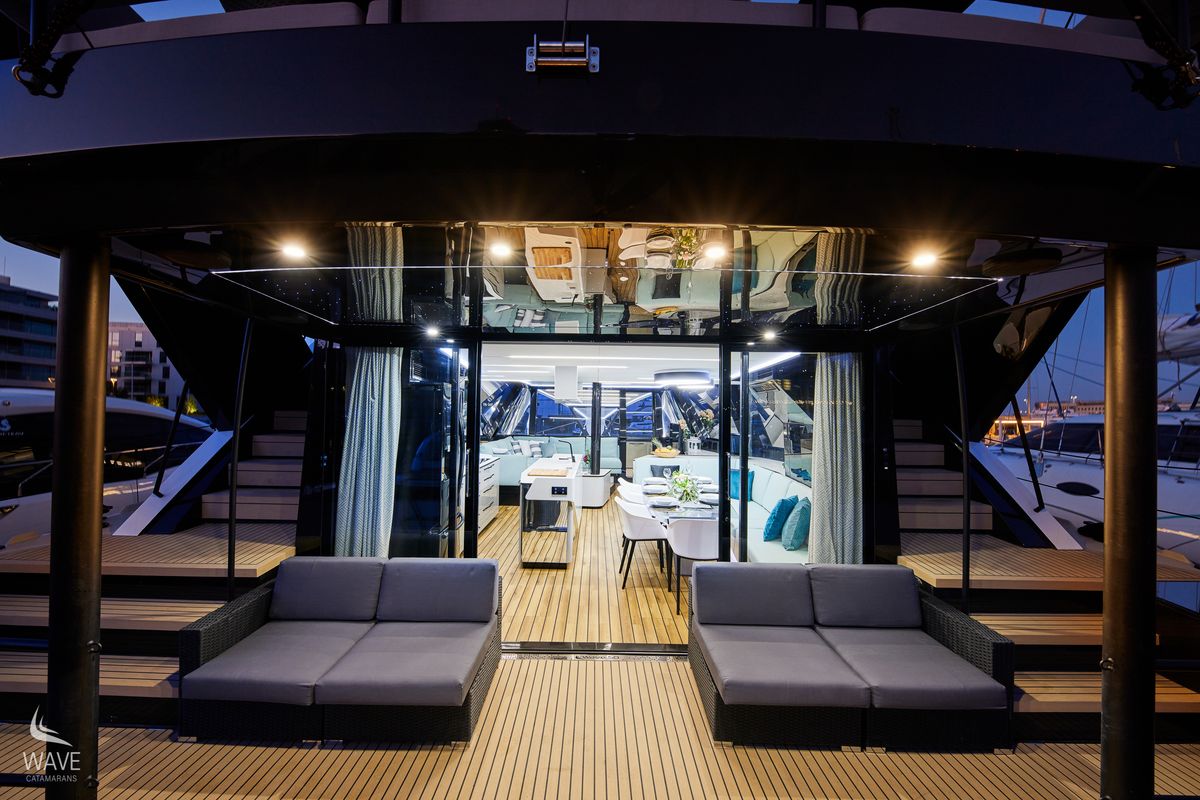 Deck of Wave50, a Wave Catamarans Wave 50 catamaran at Olbia, Italy