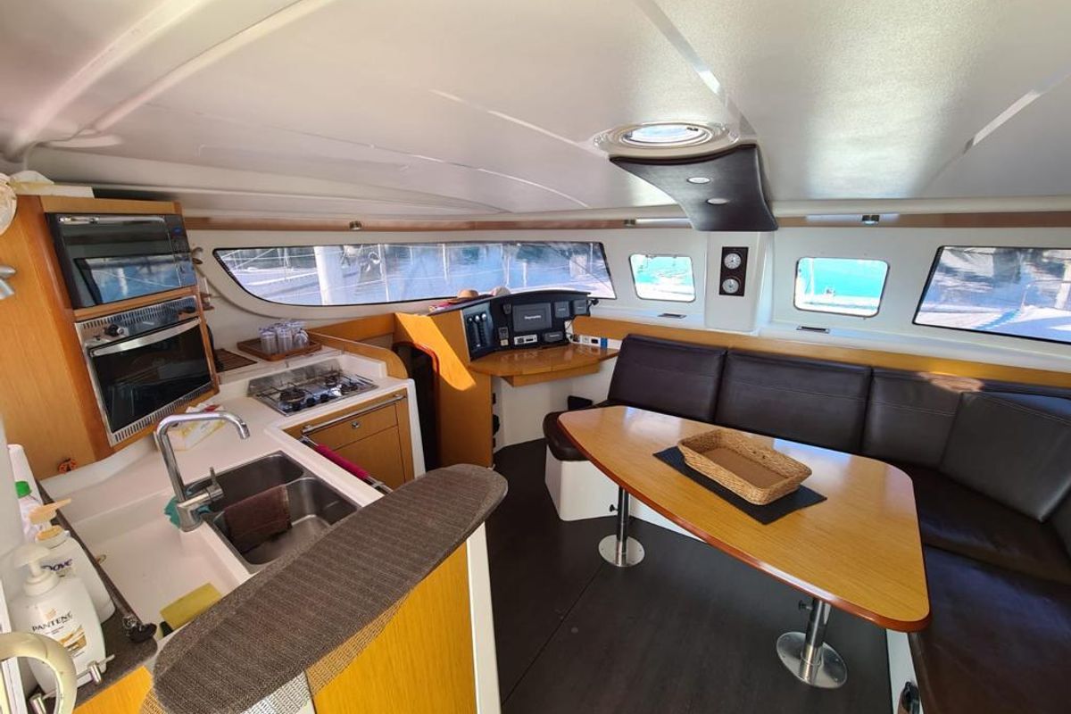 Salon of Lady Alla, a Fountaine Pajot Lipari 41 catamaran at Pa Khlok, Thailand