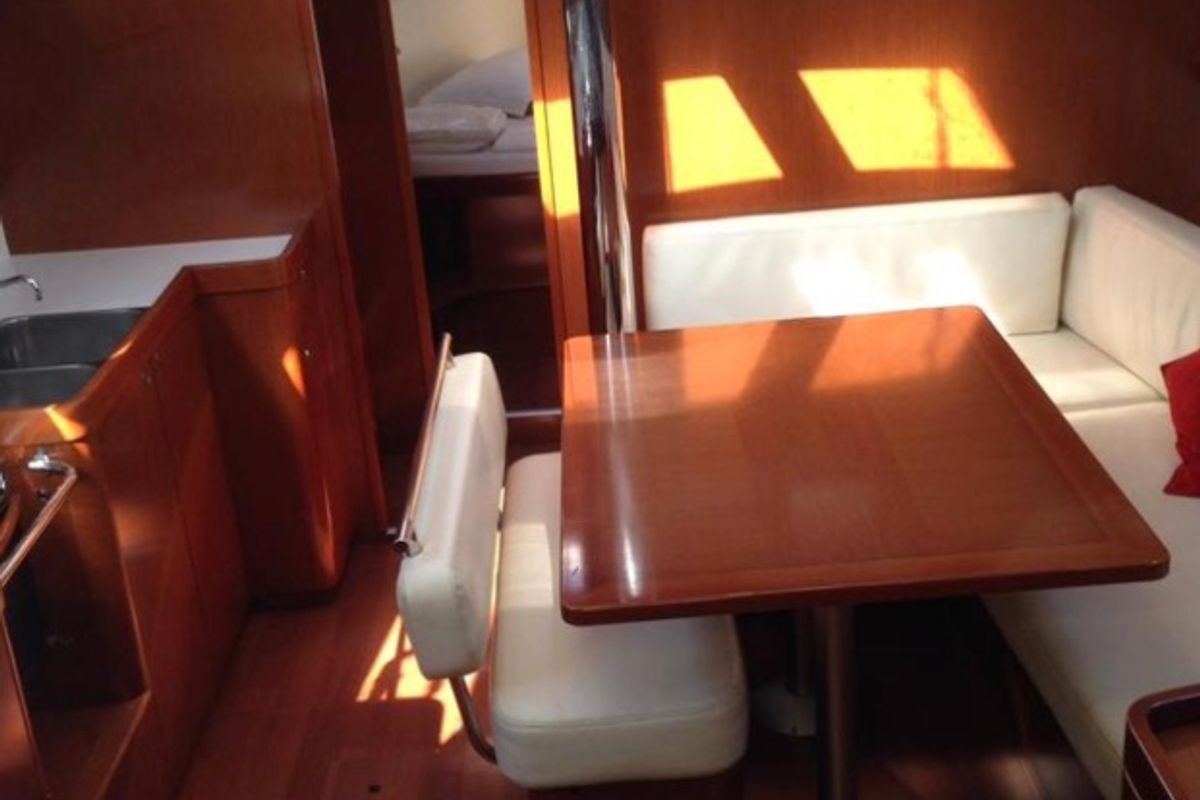 Salon of Shedir, a Beneteau Oceanis 46 sailboat at Olbia, Italy